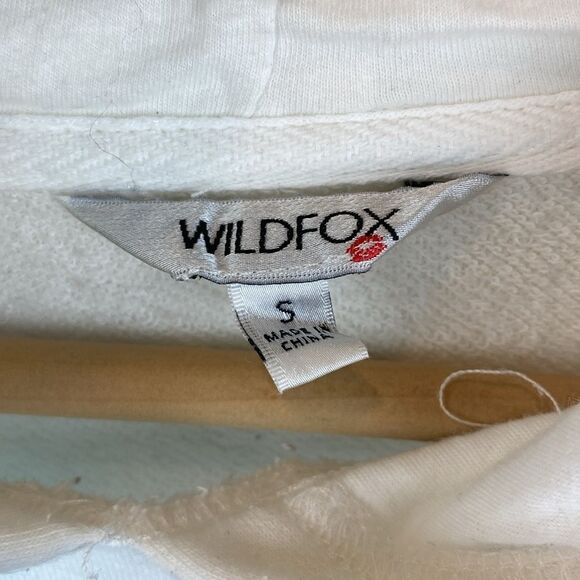 Wildfox White & Blue Cropped Hoody Long Sleeve Sweatshirt S - Picture 4 of 5